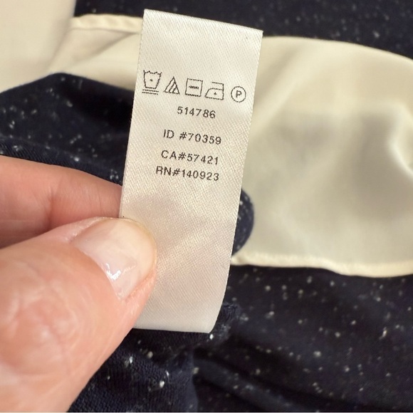 LOFT Navy Blue Speckled Chiffon Layered Look Long Sleeve Shirt Top Size Medium - Picture 7 of 10